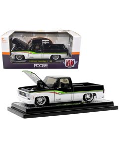 1973 Chevrolet Cheyenne Super 10 Pickup Truck Black and Bright White with Stripes "FOOSE Design" Limited Edition to 6550 pieces Worldwide 1/24 Diecast Model Car by M2 Machines