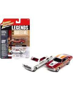 1970 Ford Maverick Red Orange and White "Dyno" Don Nicholson and 1966 Chevrolet Nova White Bill "Grumpy" Jenkins "Legends of the Quarter Mile" Series Set of 2 Cars 1/64 Diecast Model Cars by Johnny Lightning