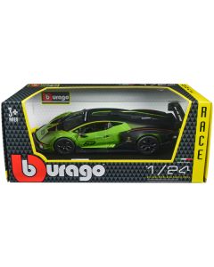 Lamborghini Essenza SCV12 #63 Green Metallic and Black "Squadra Corse" "Race" Series 1/24 Diecast Model Car by Bburago