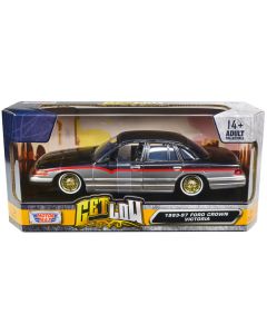 1993-1997 Ford Crown Victoria Lowrider Black Metallic and Silver with Red Stripes "Get Low" Series 1/24 Diecast Model Car by Motormax