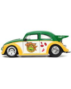 1959 Volkswagen Drag Beetle Green and Yellow and Michelangelo Diecast Figure "Teenage Mutant Ninja Turtles" "Hollywood Rides" Series 1/24 Diecast Model Car by Jada