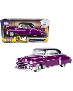 1950 Chevrolet Bel Air Lowrider Purple Metallic with Black Top and White Interior "Get Low" Series 1/24 Diecast Model Car by Motormax