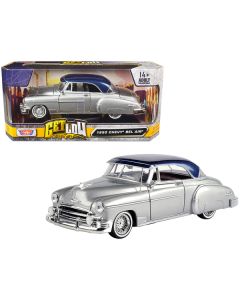 1950 Chevrolet Bel Air Lowrider Silver Metallic with Blue Metallic Top "Get Low" Series 1/24 Diecast Model Car by Motormax