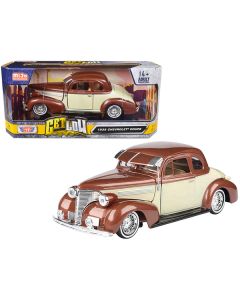 1939 Chevrolet Coupe Lowrider Beige and Brown Metallic "Get Low" Series 1/24 Diecast Model Car by Motormax