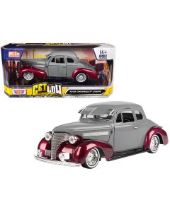 1939 Chevrolet Coupe Lowrider Gray and Red Metallic "Get Low" Series 1/24 Diecast Model Car by Motormax