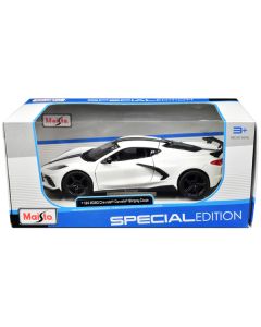 2020 Chevrolet Corvette Stingray Coupe White with Black Stripes "Special Edition" Series 1/24 Diecast Model Car by Maisto