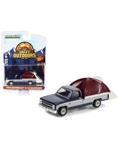 1982 Chevrolet C-10 Silverado Pickup Truck Blue and Silver with Modern Truck Bed Tent "The Great Outdoors" Series 2 1/64 Diecast Model Car by Greenlight