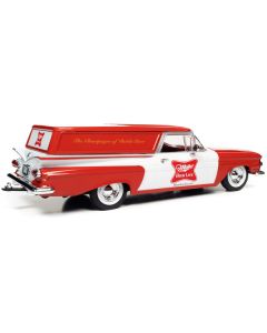 1959 Chevrolet Sedan Delivery Car Red and White "Miller High Life: The Champagne of Beers" 1/24 Diecast Model Car by Auto World