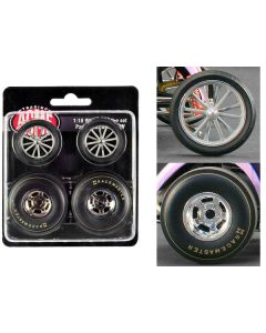 Altered Dragster Chrome Wheels and Tires Set of 4 pieces from "Mondello and Mastsubara Altered Dragster" for 1/18 Scale Models by ACME