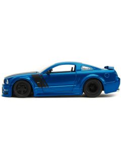 2006 Ford Mustang GT Blue Metallic with Matt Black Hood and Stripes "Bigtime Muscle" Series 1/24 Diecast Model Car by Jada