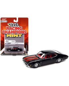 1969 Oldsmobile 442 Black with Red Stripes and Red Interior "Racing Champions Mint 2022" Release 2 Limited Edition to 8572 pieces Worldwide 1/64 Diecast Model Car by Racing Champions