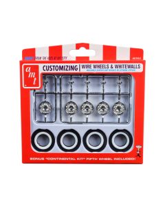 Skill 2 Model Kit Wire Wheels and Whitewall Tires Set of 5 Pieces for 1/25 Scale Models by AMT