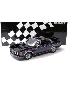 1973 BMW 3.0 CSL Black with Red and Blue Stripes Limited Edition to 444 pieces Worldwide 1/18 Diecast Model Car by Minichamps