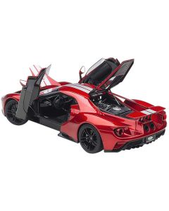 2017 Ford GT Liquid Red with Silver Stripes 1/18 Model Car by Autoart