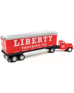 1941-1946 Chevrolet Truck and Trailer Set "Liberty Trucking Co." Red 1/87 (HO) Scale Model by Classic Metal Works