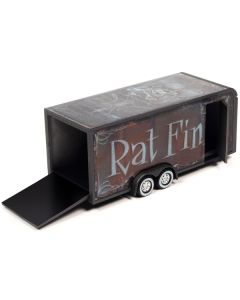 4-Wheel Enclosed Car Trailer Dark Gray with Graphics "Rat Fink" 1/64 Diecast Model by Auto World