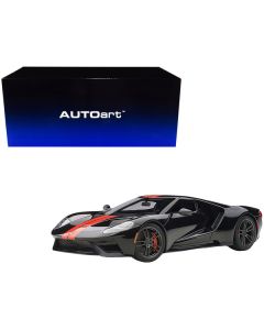 2017 Ford GT Shadow Black with Orange Stripes 1/18 Model Car by Autoart