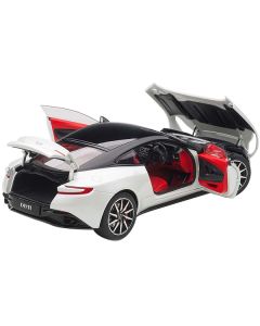 Aston Martin DB11 Morning Frost White Metallic with Black Top and Red Interior 1/18 Model Car by Autoart