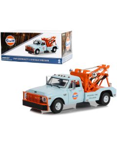 1969 Chevrolet C-30 Dually Wrecker Tow Truck "Gulf Oil Welding Tire Collision" Light Blue with Orange 1/18 Diecast Car Model by Greenlight