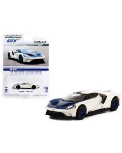 2022 Ford GT "1964 Prototype Heritage Edition" White Metallic with Blue Hood and Stripe "Hobby Exclusive" Series 1/64 Diecast Model Car by Greenlight