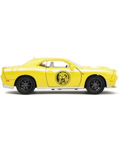 2015 Dodge Challenger SRT Hellcat Yellow with Graphics and Yellow Ranger Diecast Figure "Power Rangers" "Hollywood Rides" Series 1/24 Diecast Model Car by Jada