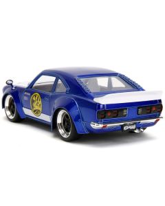 1974 Mazda RX-3 Candy Blue with White Interior and Graphics and Blue Ranger Diecast Figure "Power Rangers" "Hollywood Rides" Series 1/24 Diecast Model Car by Jada