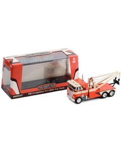 1984 Freightliner FLA 9664 Tow Truck Orange and White with Brown Graphics 1/43 Diecast Model Car by Greenlight