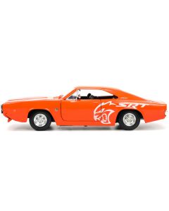 1968 Dodge Charger R/T SRT Orange with White Stripes and Graphics "Bigtime Muscle" Series 1/24 Diecast Model Car by Jada