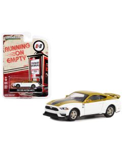 2021 Ford Mustang Mach 1 White and Gold with Black Stripe "Hurst Performance" "Running on Empty" Series 15 1/64 Diecast Model Car by Greenlight