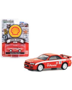 2001 Nissan Skyline GT-R (R34) #1 Red with White Stripes "Shell Racing" "Shell Oil Special Edition" Series 1 1/64 Diecast Model Car by Greenlight