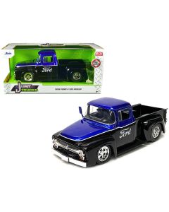 1956 Ford F-100 Pickup Truck Black and Blue Metallic with Ford Graphics "Just Trucks" Series 1/24 Diecast Model Car by Jada