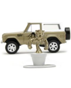 1973 Ford Bronco Gold Metallic with White Top and Groot Diecast Figure "Guardians of the Galaxy" "Marvel" Series 1/32 Diecast Model Car by Jada