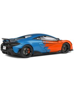 2019 McLaren 600LT Blue Metallic and Orange "Formula One Team Tribute" Livery 1/18 Diecast Model Car by Solido