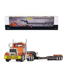 Peterbilt 367 Day Cab Bright Orange and Talbert 55SA Tri-Axle Lowboy Trailer Black 1/50 Diecast Model by First Gear