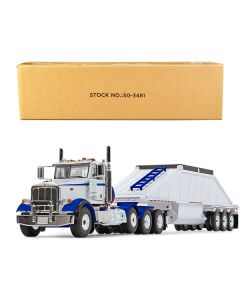 Peterbilt 367 Day Cab and Bottom Dump Trailer White and Surf Blue 1/50 Diecast Model by First Gear