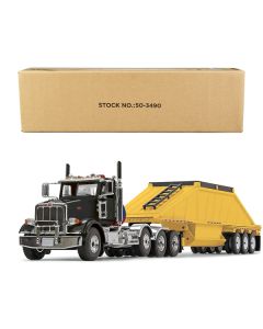 Peterbilt 367 Day Cab and Bottom Dump Trailer Black and Yellow 1/50 Diecast Model by First Gear