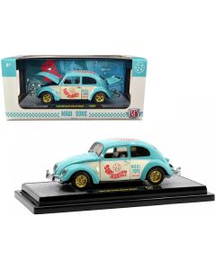 1952 Volkswagen Beetle Deluxe Model Light Blue and Wimbledon White “Maui & Sons” Limited Edition to 3850 pieces Worldwide 1/24 Diecast Model Car by M2 Machines