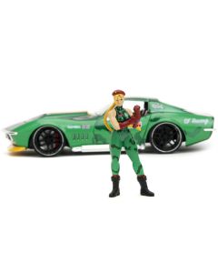 1969 Chevrolet Corvette Stingray ZL1 Green Metallic with Yellow Stripes and Cammy Diecast Figure "Street Fighter" Video Game "Anime Hollywood Rides" Series 1/24 Diecast Model Car by Jada