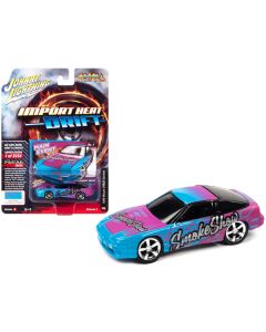 1990 Nissan 240SX Custom Bright Cyan Blue with Magenta Flames "Smoke Show" "Import Hear Drift" Series Limited Edition to 8154 pieces Worldwide 1/64 Diecast Model Car by Johnny Lightning