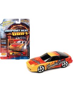 1990 Nissan 240SX Custom Golden Yellow with Bright Red Flames "Smoke Show" "Import Hear Drift" Series Limited Edition to 8154 pieces Worldwide 1/64 Diecast Model Car by Johnny Lightning