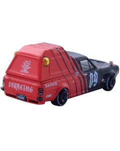 Nissan Sunny "Hakotora" Pickup Truck RHD (Right Hand Drive) #09 with Camper Shell Red and Black "09 Racing #Decepcionez" with Keychain Gift 1/64 Diecast Model Car by Inno Models