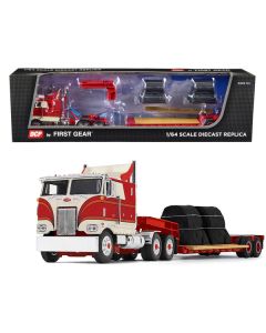 Peterbilt 352 COE 110" Sleeper with Turbo Wing and Rogers Vintage Lowboy Trailer with Coil Load Cream and Red 1/64 Diecast Model by DCP/First Gear