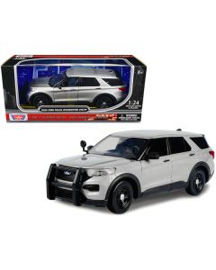 2022 Ford Police Interceptor Utility Unmarked Slick-Top Silver 1/24 Diecast Model Car by Motormax