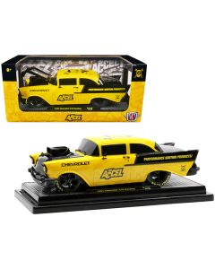 1957 Chevrolet 210 Hardtop Yellow and Black with Graphics "Accel" Limited Edition to 2650 pieces Worldwide 1/24 Diecast Model Car by M2 Machines