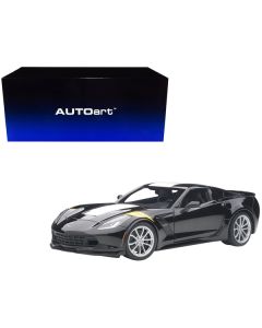 2017 Chevrolet Corvette C7 Grand Sport Black with White Stripe and Yellow Fender Hash Marks 1/18 Model Car by Autoart 