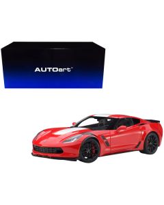 2017 Chevrolet Corvette C7 Grand Sport Red with White Stripe and Black Fender Hash Marks 1/18 Model Car by Autoart