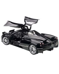 Pagani Huayra Gloss Black with Silver Stripes and Silver Wheels 1/12 Model Car by Autoart