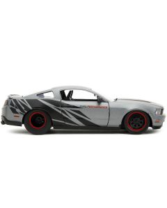 2010 Ford Mustang GT Matt Gray Metallic with Black Graphics and Stripes "Ford Performance" "Bigtime Muscle" Series 1/24 Diecast Model Car by Jada