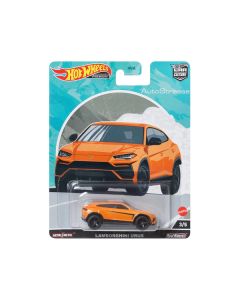 Lamborghini Urus Orange Metallic with Graphics "Auto Strasse" Series Diecast Model Car by Hot Wheels