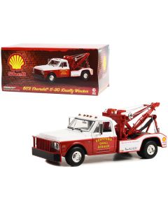 1972 Chevrolet C-30 Dually Wrecker Tow Truck "Downtown Shell Service - Service is Our Business" White and Red 1/18 Diecast Model Car by Greenlight 